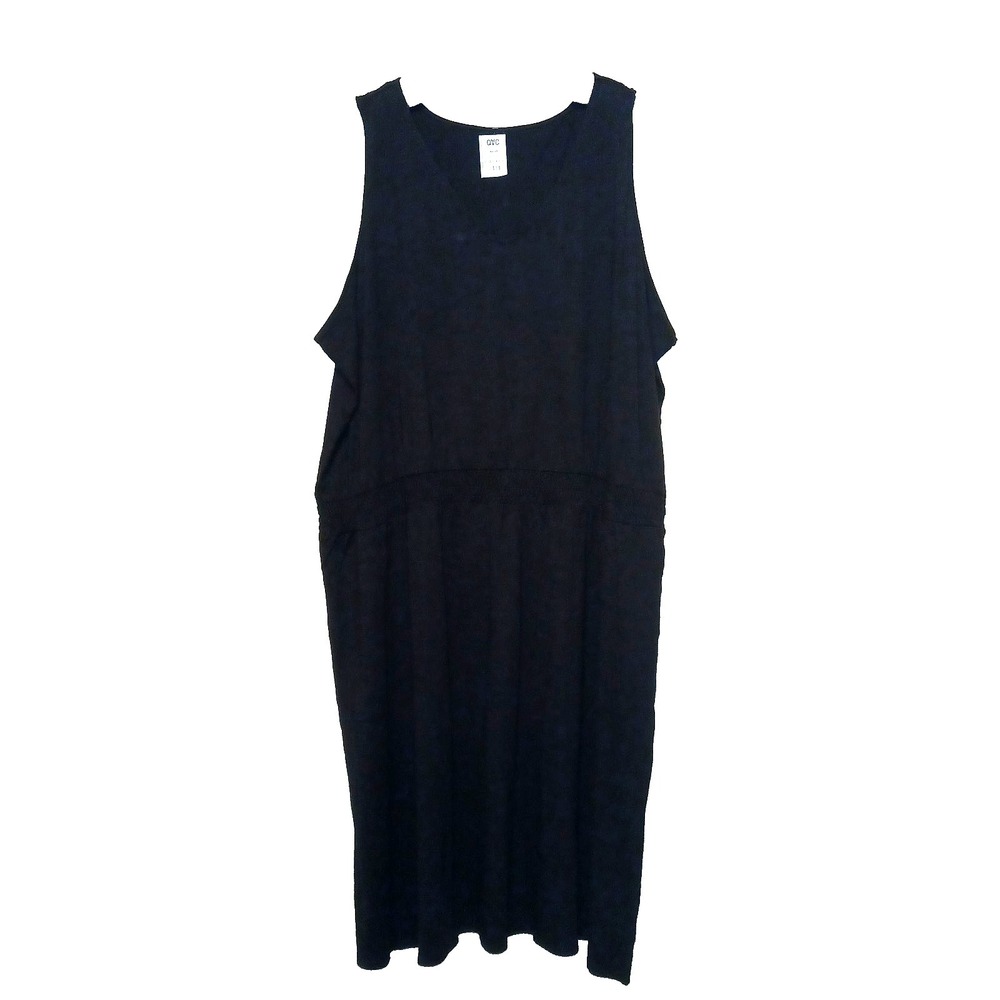 Belle Kim Gravel Women Slub Knit Smocked Waist Dress 5X Petite Black Minimalist